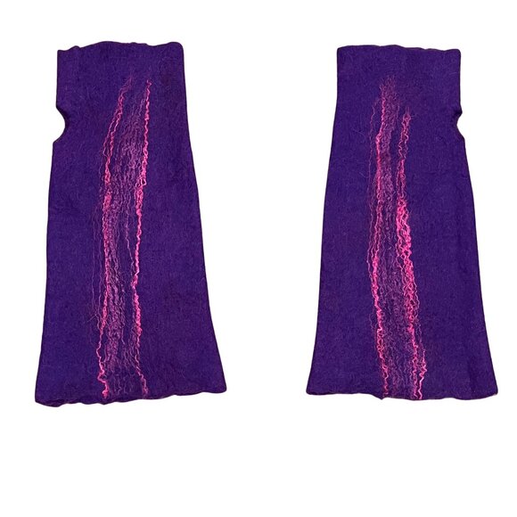 NEW Kyrgyz Felted Wool Scarf and Fingerless Gloves Set, Purple with Pink Accents - Picture 6 of 7